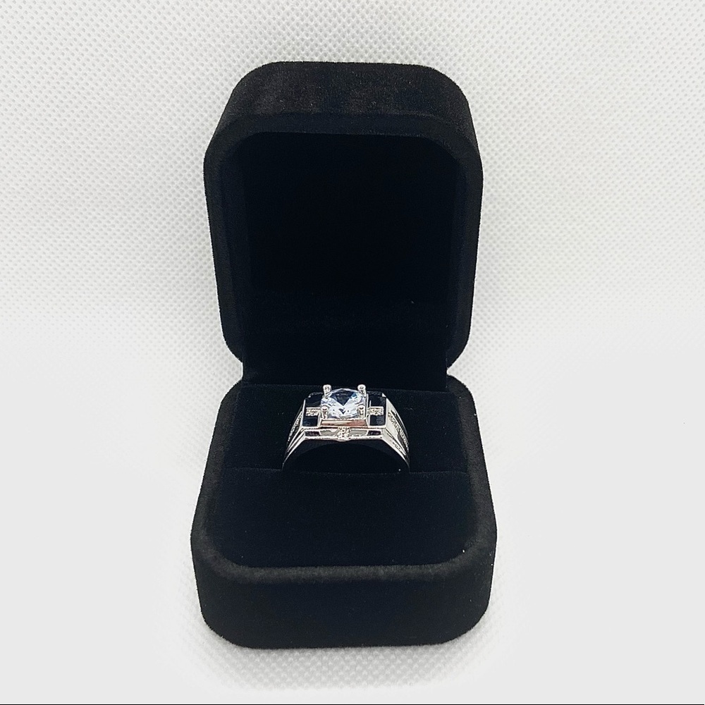 NEW 925 Silver Round Crystal Wide Band Ring - Picture 2 of 8